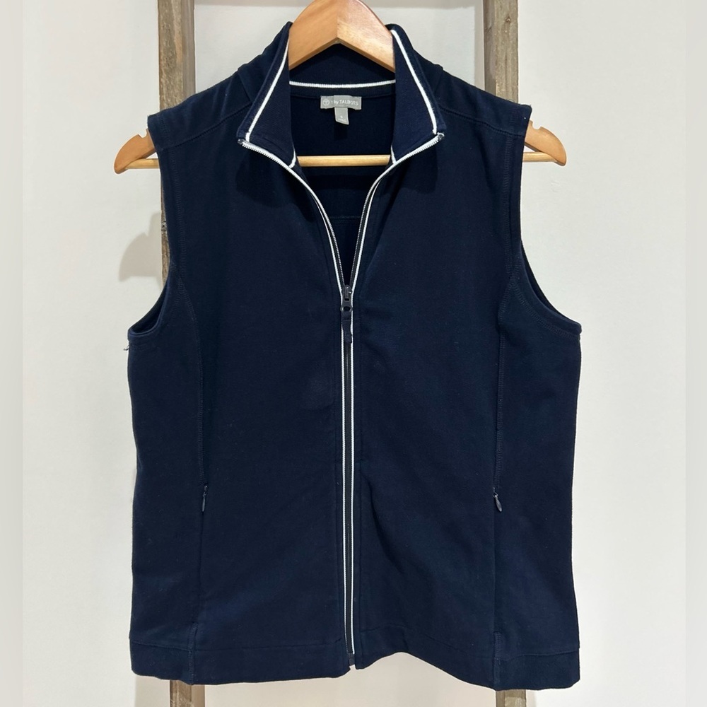 T by Talbost Navy Blue Yoga Vest Front Zip Ribbed Collar Pockets Women’s Size S